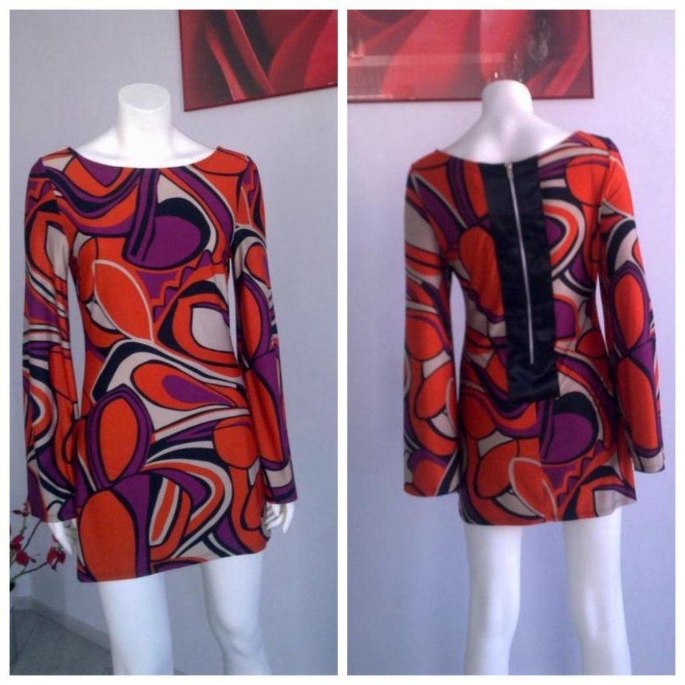VTG Missoni Italy NWT 60s Style Tunic Mini Dress Flared Sleeve Orange IT 42